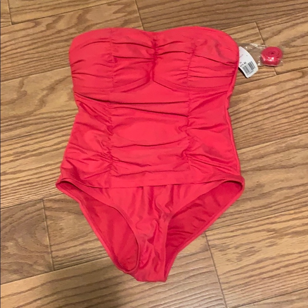 Pink Strapless One Piece Bathing Suit